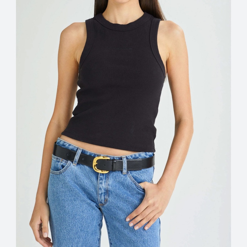 Abrand Heather Icon Black Ribbed Cotton Tank Top Size Large NWT